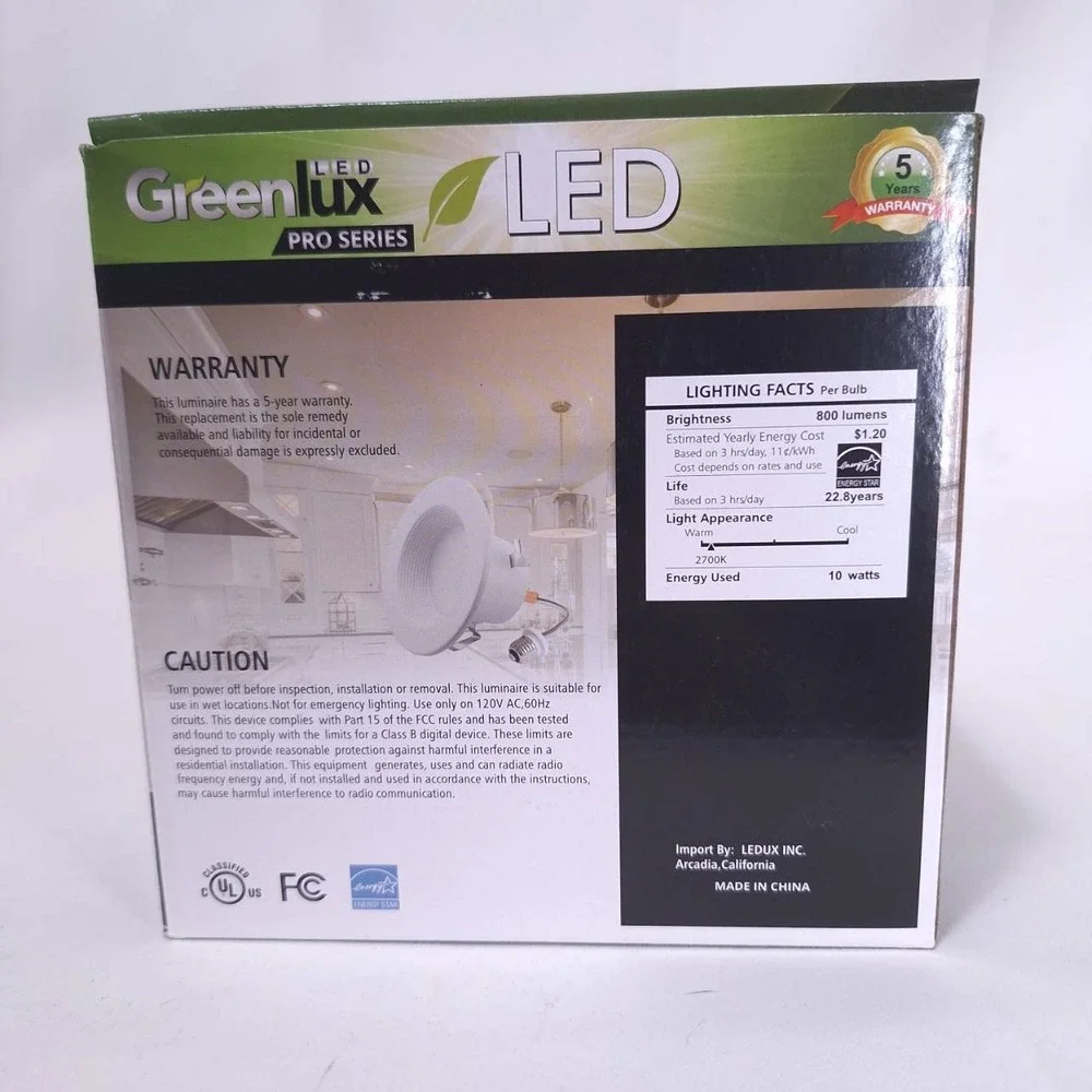 Greenlux‎ LED 4in Recessed Downlight 10W Dimmable Soft White 800 Lumens